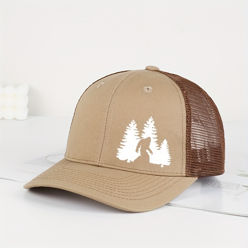 TEMU Men' Trucker Hat And Silhouette Print - Lightweight, Breathable, Adjustable, Camping, Fishing, Hiking | Ideal Father's Day Gift, Outdoor