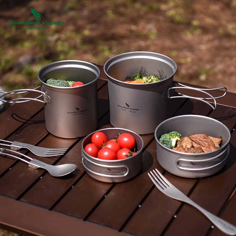 

Voyage Pure Titanium Outdoor Suit Pot Camping Stir-fry Pot Lightweight Portable Pot Camping Cooking Utensils Frying Pan Soup Pot Integrated Storage