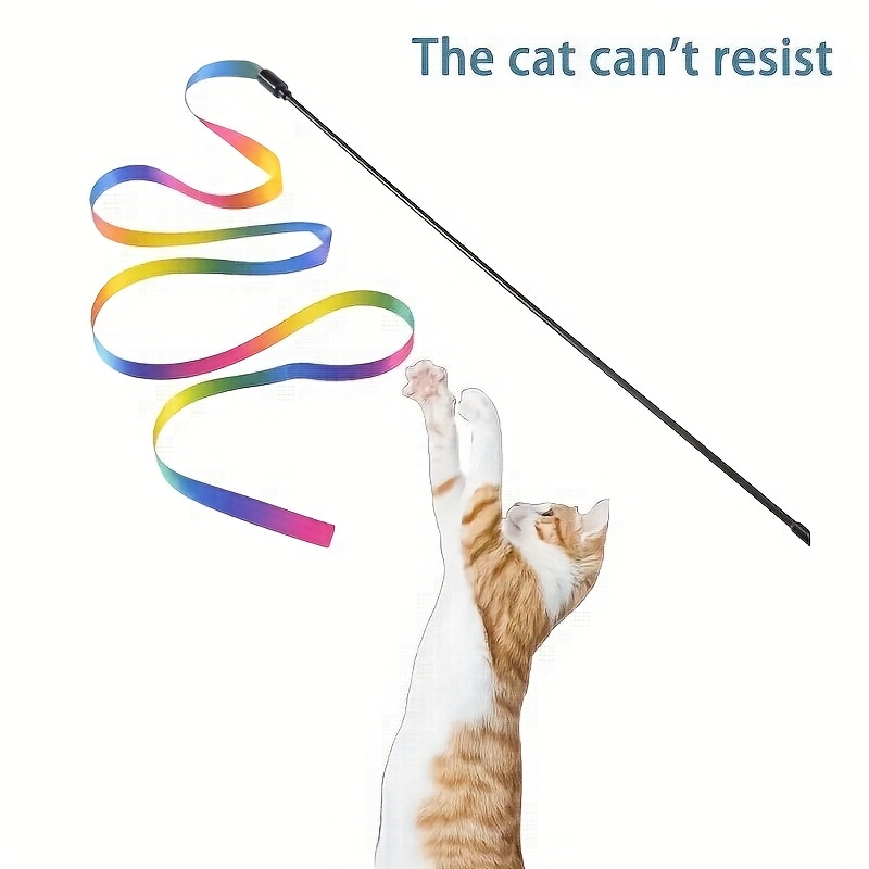 2 bucăți Jucării pentru Pisici cu Panglică Curcubeu - Baghetă Interactivă din Plastic pentru Pisoi, Model Geometric Colorat, Distracție Fără Baterii pentru Pisicile de Interior, Design Vesel, Panglică Colorată