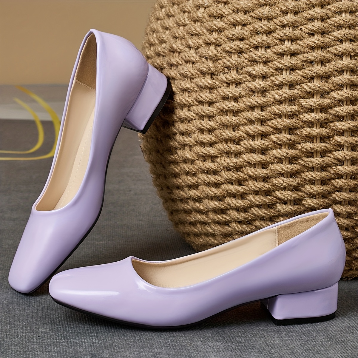 womens light purple chunky heel pumps square toe cover Temu New