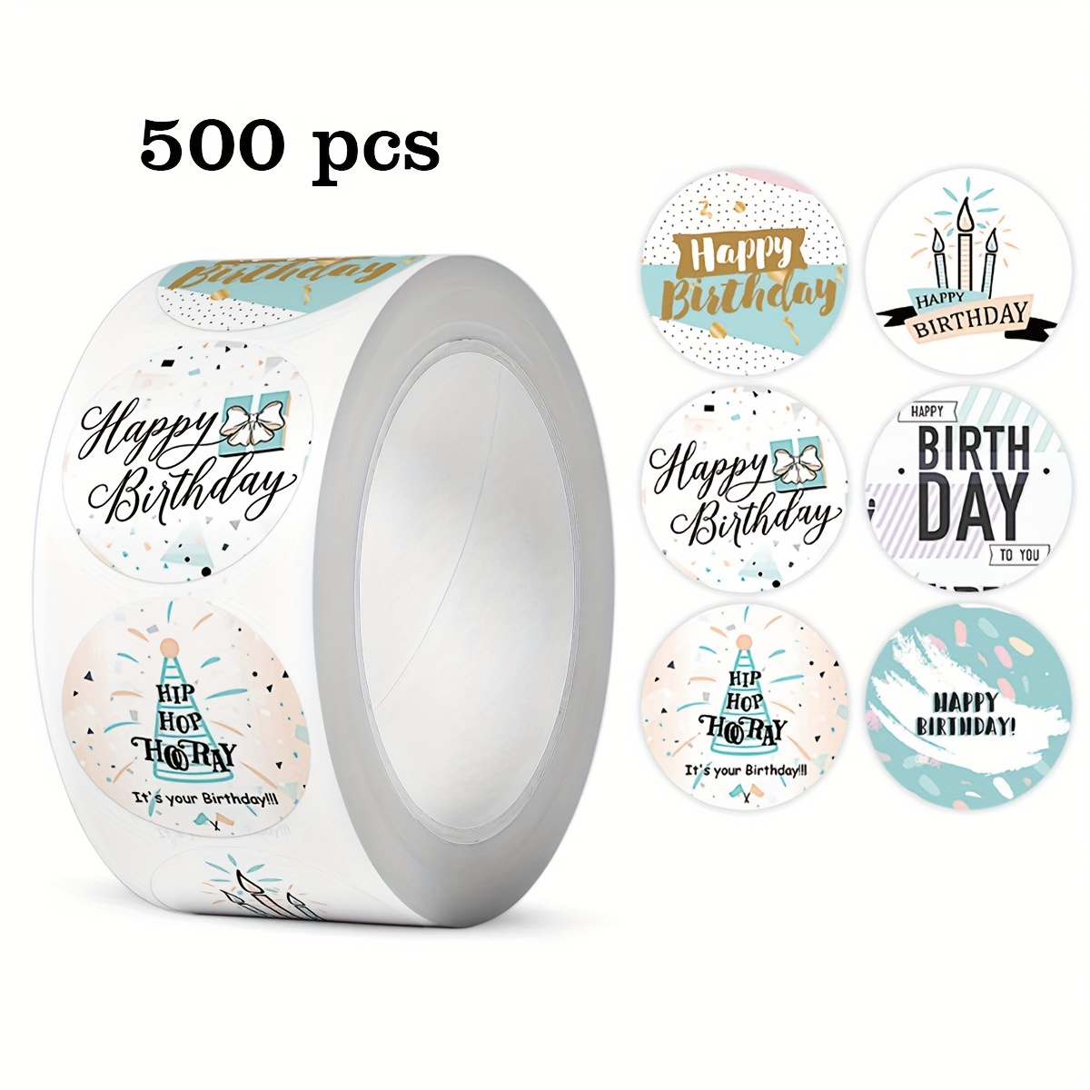 Roll Of 500 Happy Birthday Stickers, Baking Stickers, Thank You Stickers, Round Seal Labels, Party Goodies, Round Stickers, Party Stickers