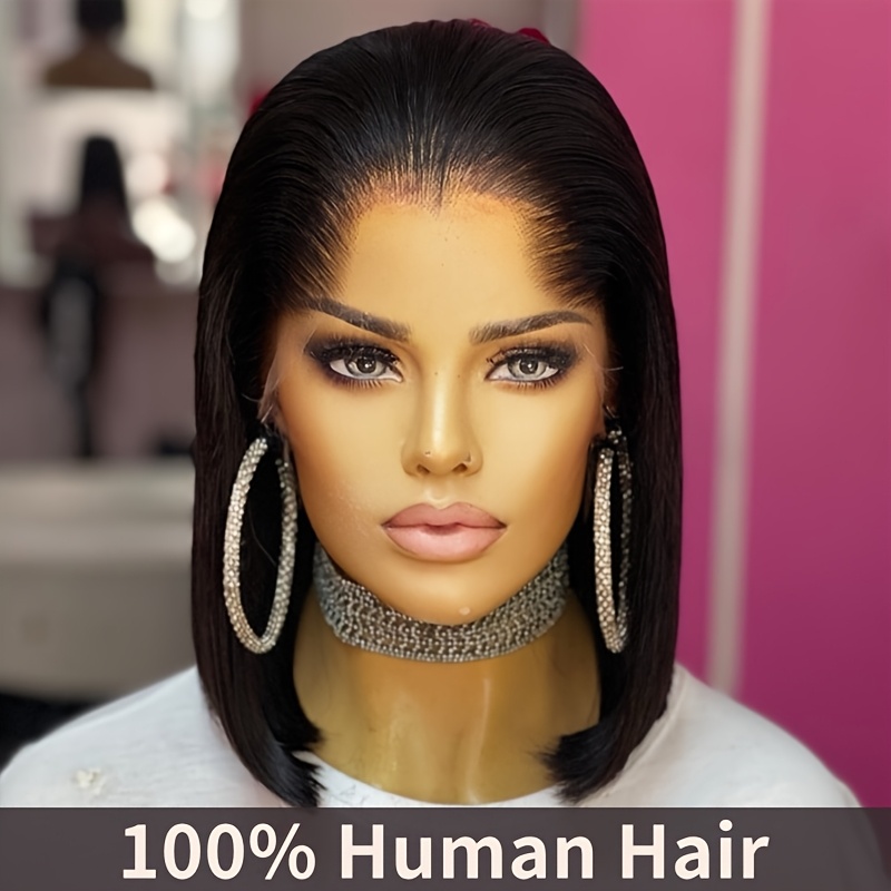 Image of 13x4 Lace Front Wig Brazilian Human Hair Wig Suitable For Women - 150% Density Short Bob Straight Hair With , For Daily Wear, Suitable For & , Hair Wigs For Daily Hairstyle