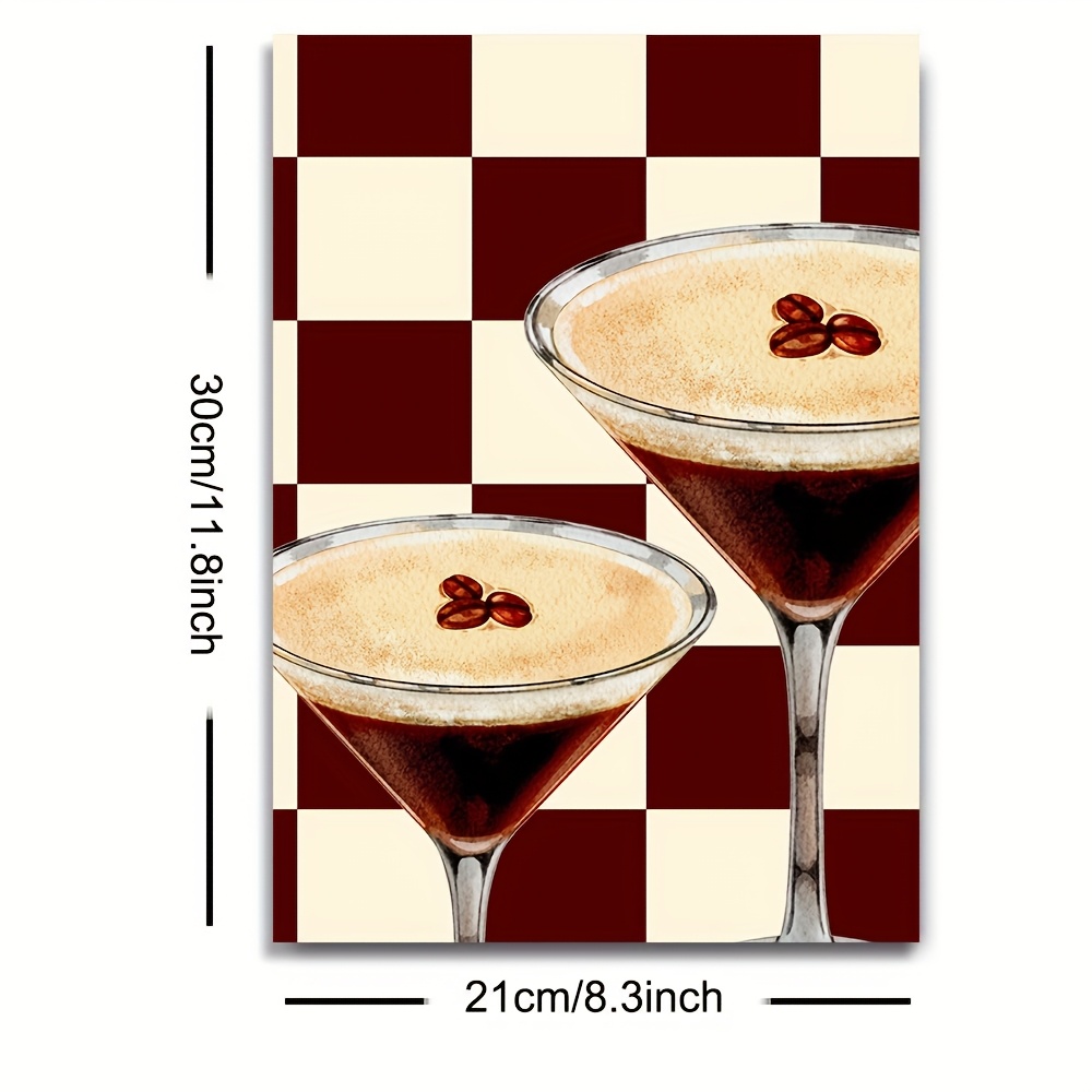 TEMU Affiche Espresso Martini 2D Plate, 1 pièce - Impression sur Toile Horizontale Cadre Style Art Déco Moderne, Adaptée à /Accrochable par Crochet,