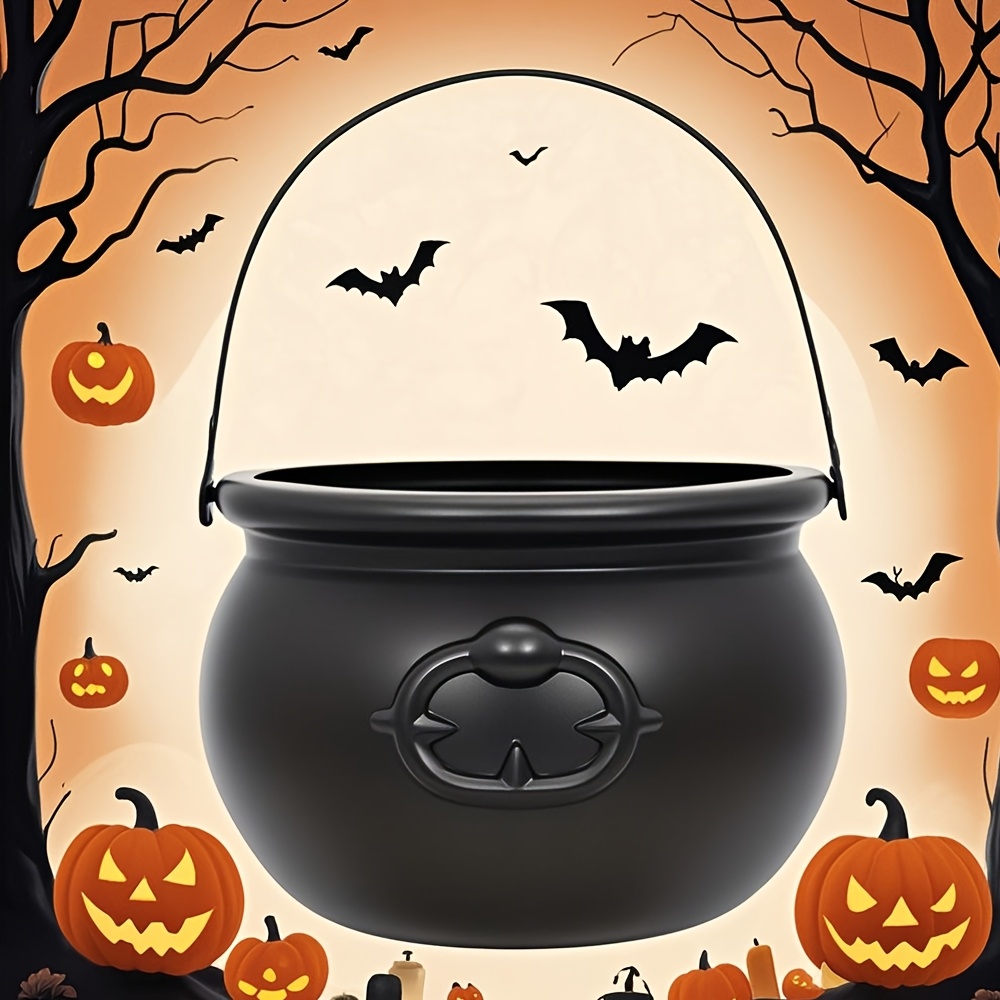 1pc 7.6in/20cm X 5.3in/13.5cm Black Plastic Witch's Cauldron Pot - Spacious, , And Durable Decorative Centerpiece For Festive Halloween, Perfect Gift For
