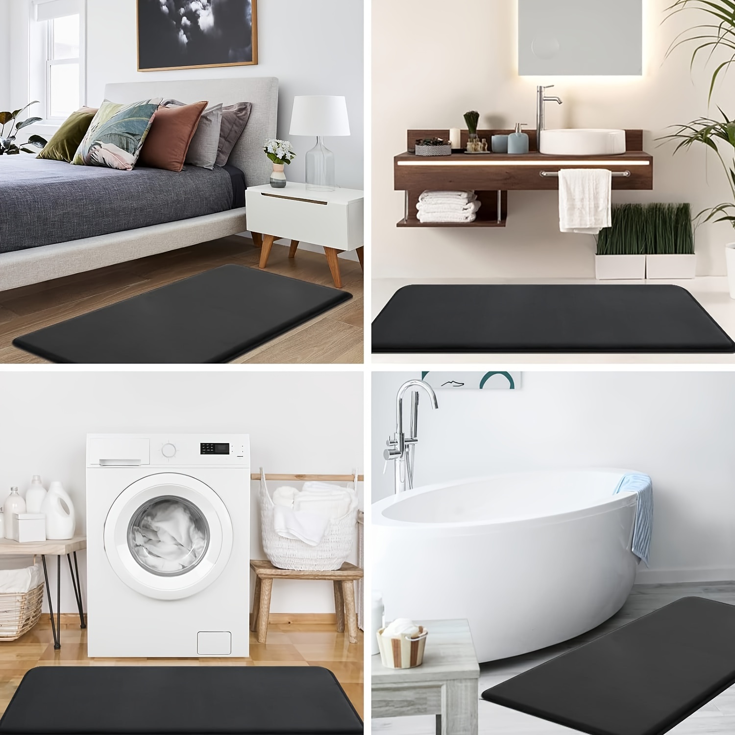 non slip bath mat quick dry bathroom floor mat with non slip backing machine washable soft cushioned surface for shower bathtub kitchen black bathroom decor durable polyester mat for   bathroom mat shower safety   plush texture   minimalist style   fabric elderly safety Product details 3