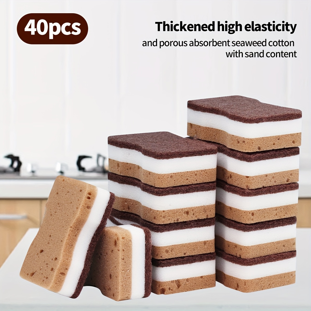 Three-Layer Seaweed Cleaning Sponges, Set of 5/10/20/40pcs