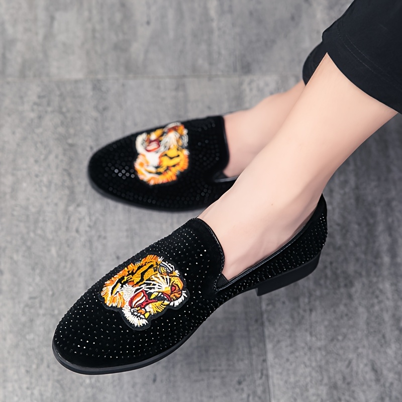 mens embroidered loafers black slip mules - Temu Oman display picture 1