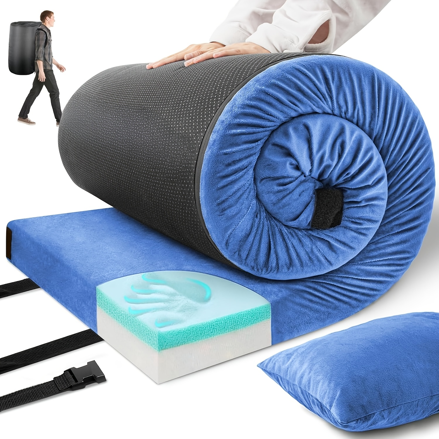 TEMU 3 Inch Memory Foam Camping Pad, Waterproof Roll Up Sleeping Pad For Adults, Comfortable Thick Floor Sleeping Mats For Car Truck Tent With Removable Travel Bag