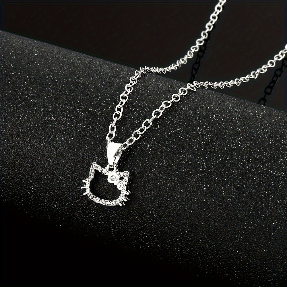 

1pc Hello Kitty Anime Necklace Crystal Pendant Silvery Color Charms Clavicle Chain Jewelry Birthday Gifts