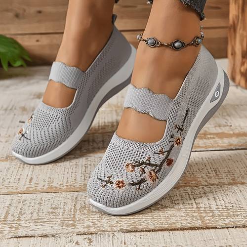 Zapatillas ortopédicas de caminar para mujer para enfermeras con soporte de - Zapatillas sin cordones bordadas con flores superior de punto transpirable, antideslizante y felpa para comodidad todo en turnos, calzado de mujer