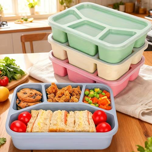 4 compartment bento box high quality plastic with transparent lid dishwasher and microwave safe premium four section lunch box in multiple colors ideal for office workers and students meal portion control leak proof food