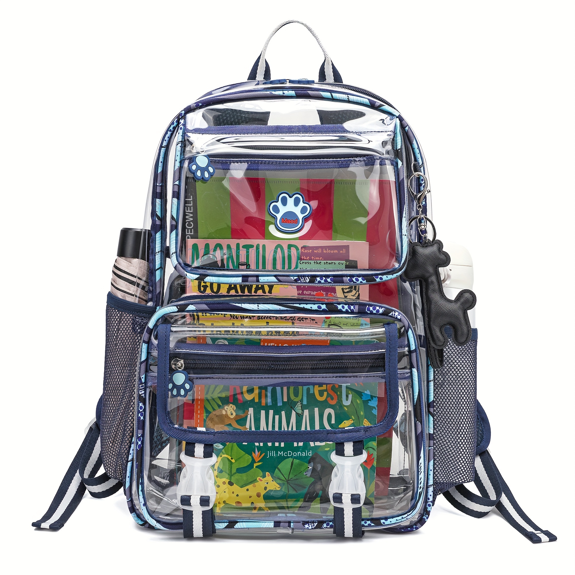 

Clear Backpack Heavy Duty Stadium Approved School Transparent Book Bag With Reinforced Padded Straps And Complimentary Gift (blue)