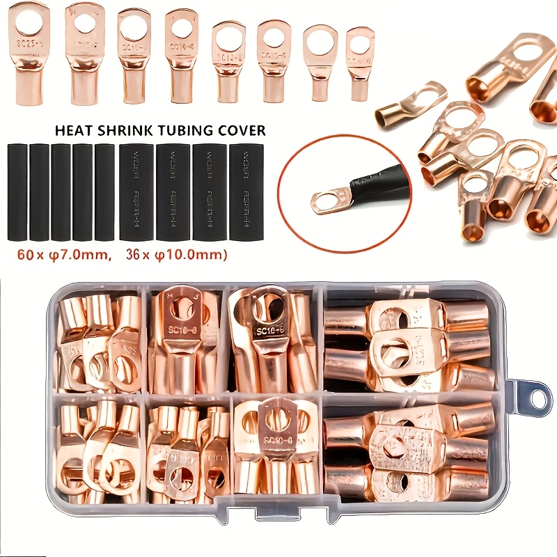 140pcs 280pcs Wire Lug Connector Ring Sc6-25 Copper Connectors Cable Electric Crimp Terminal Connector Kit, Working Voltage 0 To 36v