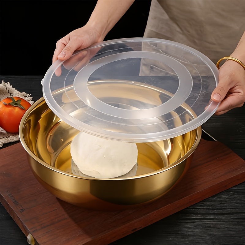 E-shop ZGV Geräumige goldene Edelstahl-Rührschüssel mit Deckel – rostbeständig, tief breit für das Kneten von Teig, die Zubereitung von Pasta, das