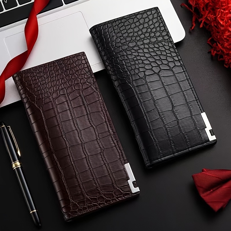 

Men's Long Wallet Crocodile Pattern Pu Leather Clutch With Multi-card Slots And Zipper Coin Pocket, Business Style