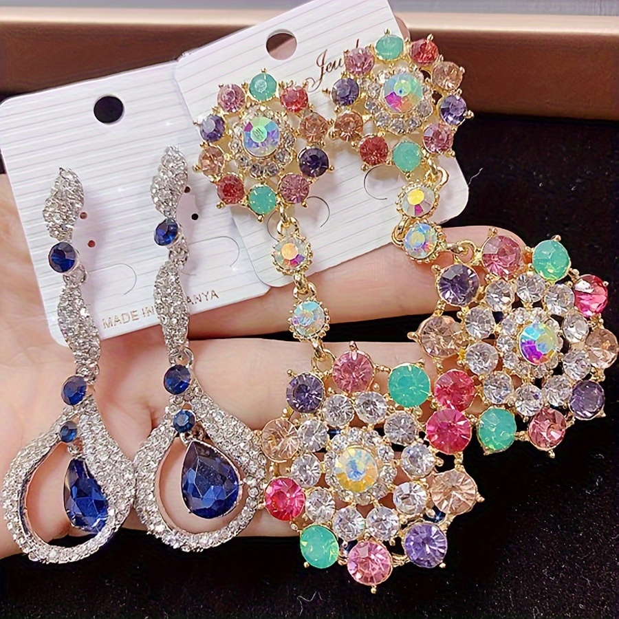 10 pairs pack retro colorful gemstone inlaid copper material womens earrings elegant and luxurious mixed style multi piece set earrings party wedding   jewelry random delivery opp bag packaging details 6