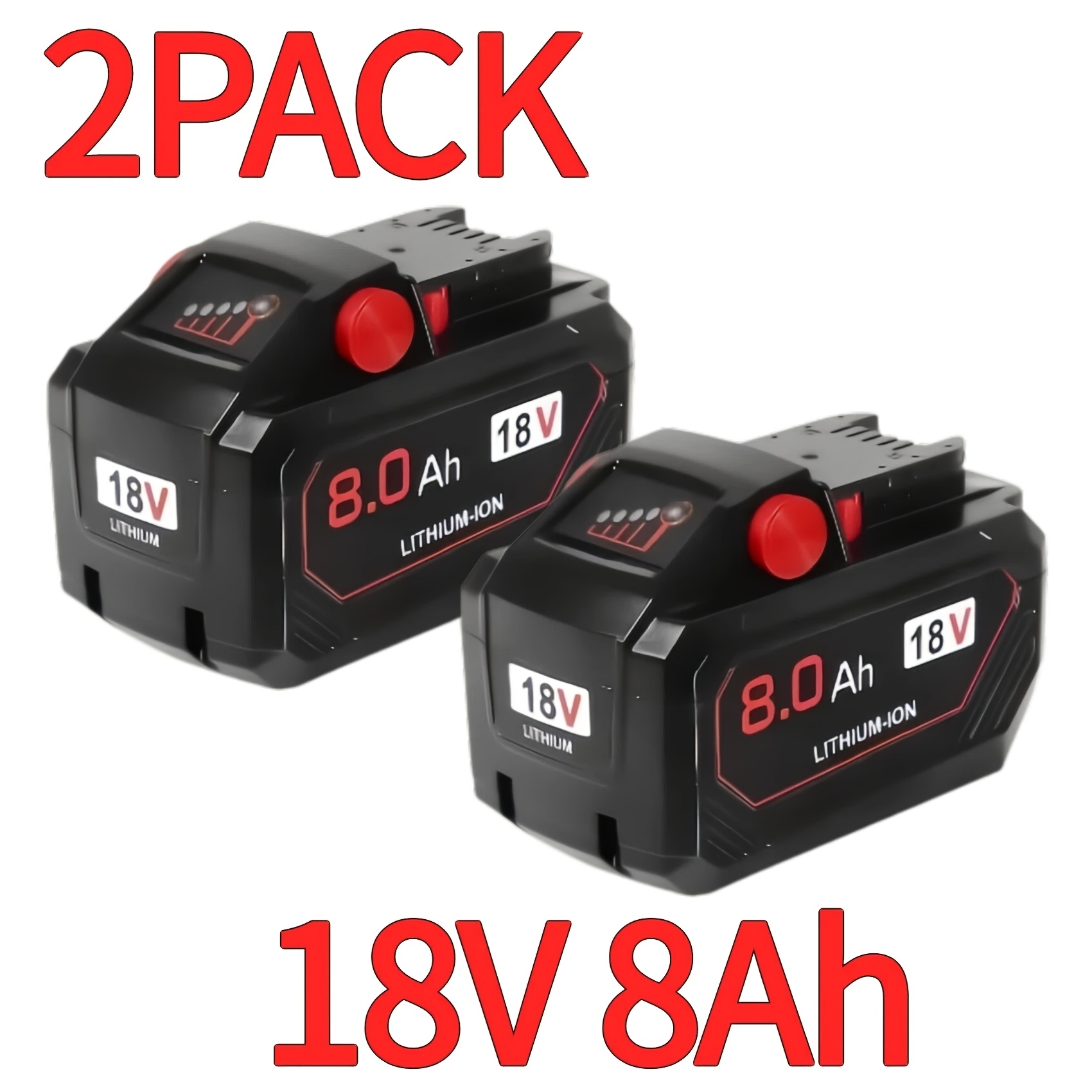 TEMU 2pcs 18v 8.0ah Lithium Battery Replacement Compatible For 8000mah Battery Suitable For Battery Tools, Lawn Mower, Drills, Hedge Trimmers, Power
