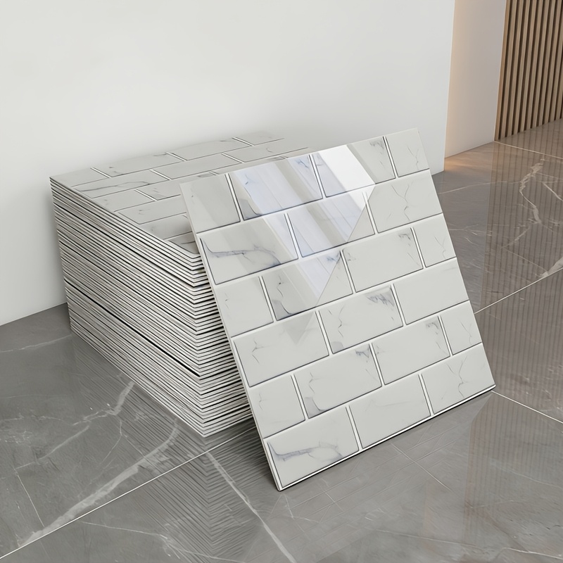 TEMU 48pcs, Waterproof And Stain-resistant Pvc Glossy Tiles, Marble And Stone Texture, Thickened Packaging And Delivery, 11.8 X 11.8 Inches (30 X
