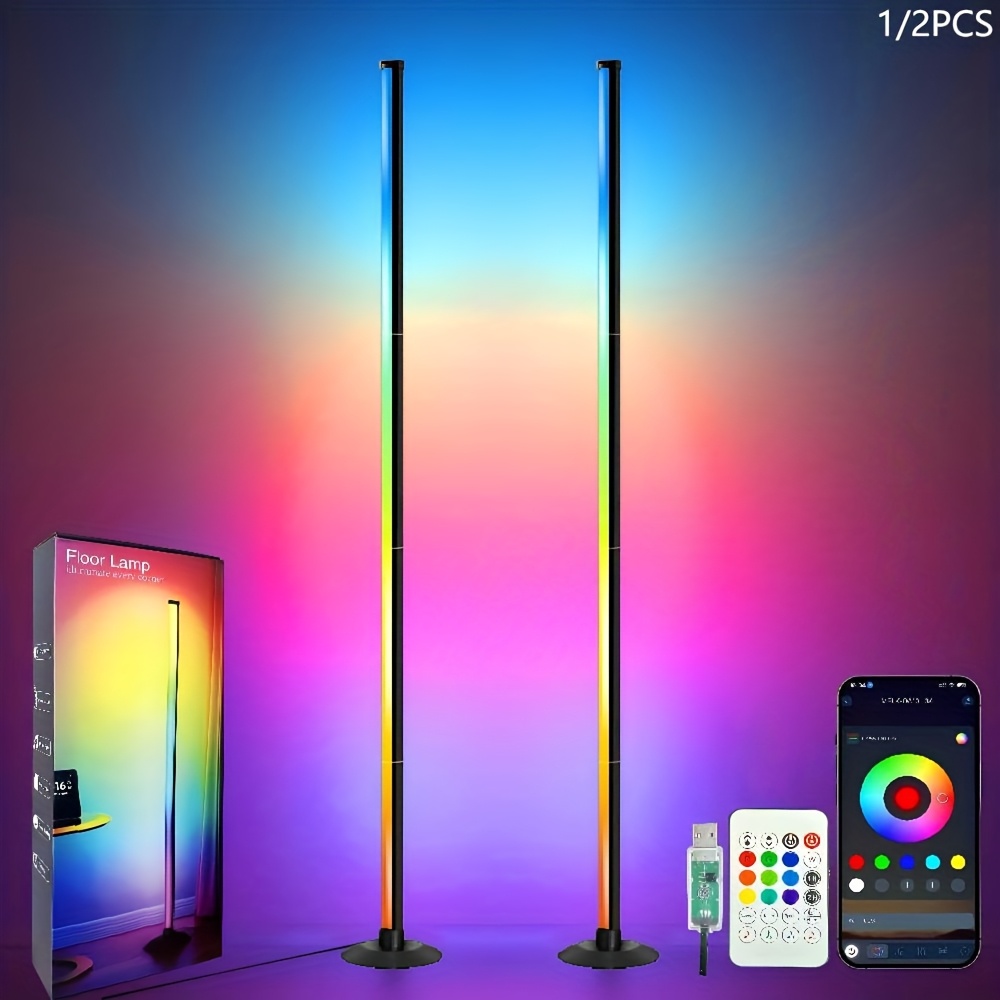 1 2pcs smart led floor lamp rgbicb mood ambient light modern minimalist style backlight     home office lighting bedside decor gaming study decoration holiday birthday gift halloween christmas decor