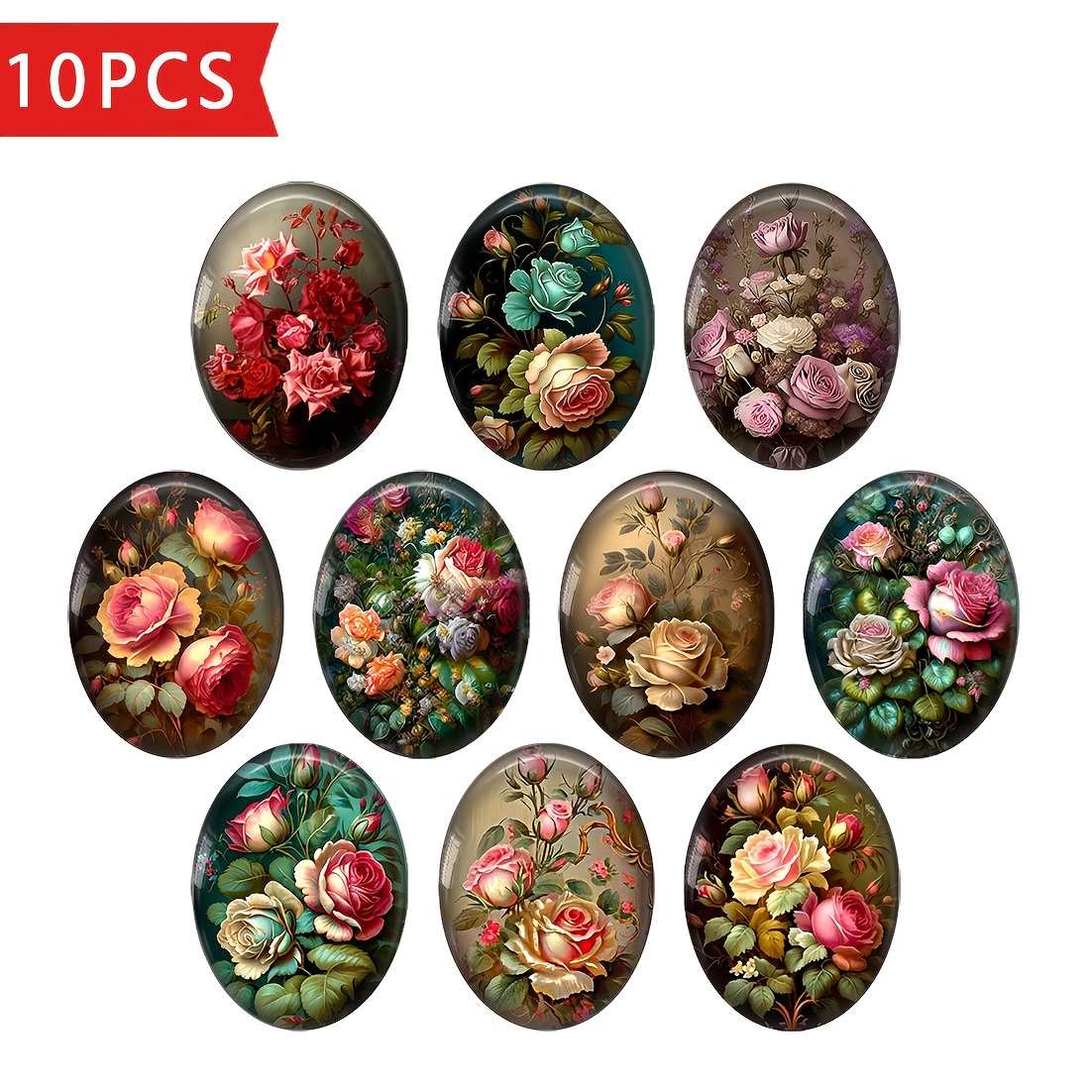 E-shop 2D Flat - Blumenölmalerei in einem 18x25mm Glas-Cabochon-Design für die Herstellung von flachem Schmuck