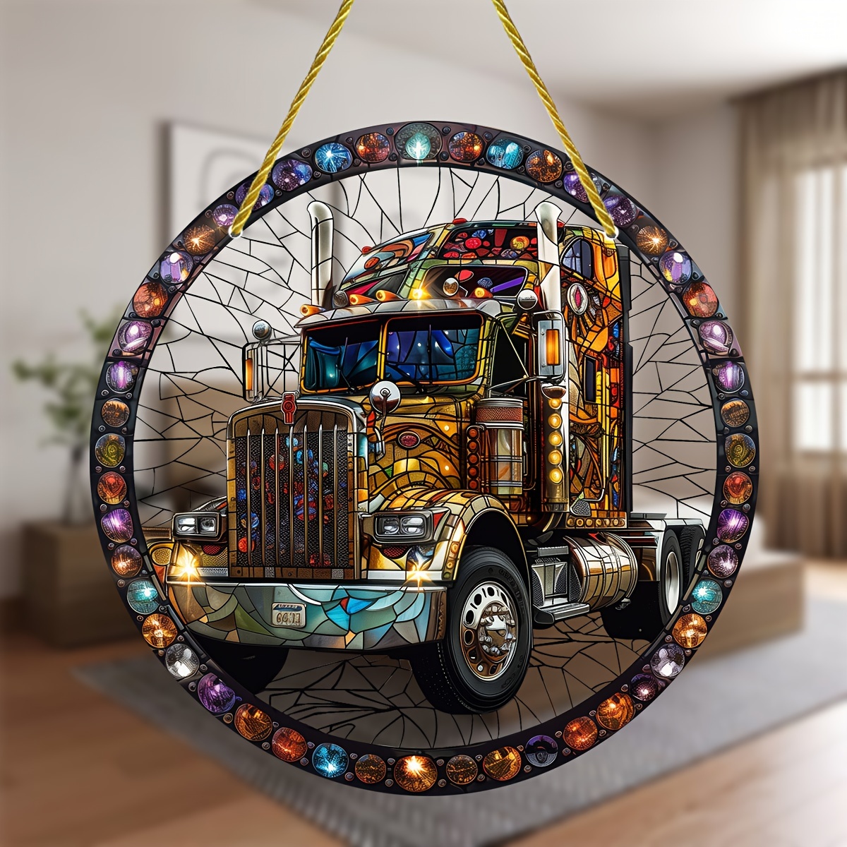 

Stained Glass Truck Hanging Decoration - 20cm/8inch, Seasonal Decor, Porch, Window, Home, Patio, Garden, Garage, Man Cave, And As A Gift - Suitable For Birthday