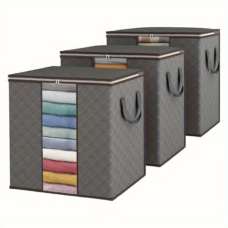 

3pcs Large Capacity Foldable Storage Bins - Portable Fabric Organizer For Clothes, Blankets & More - Ideal For Bedroom, Closet, Dorms & Wardrobes