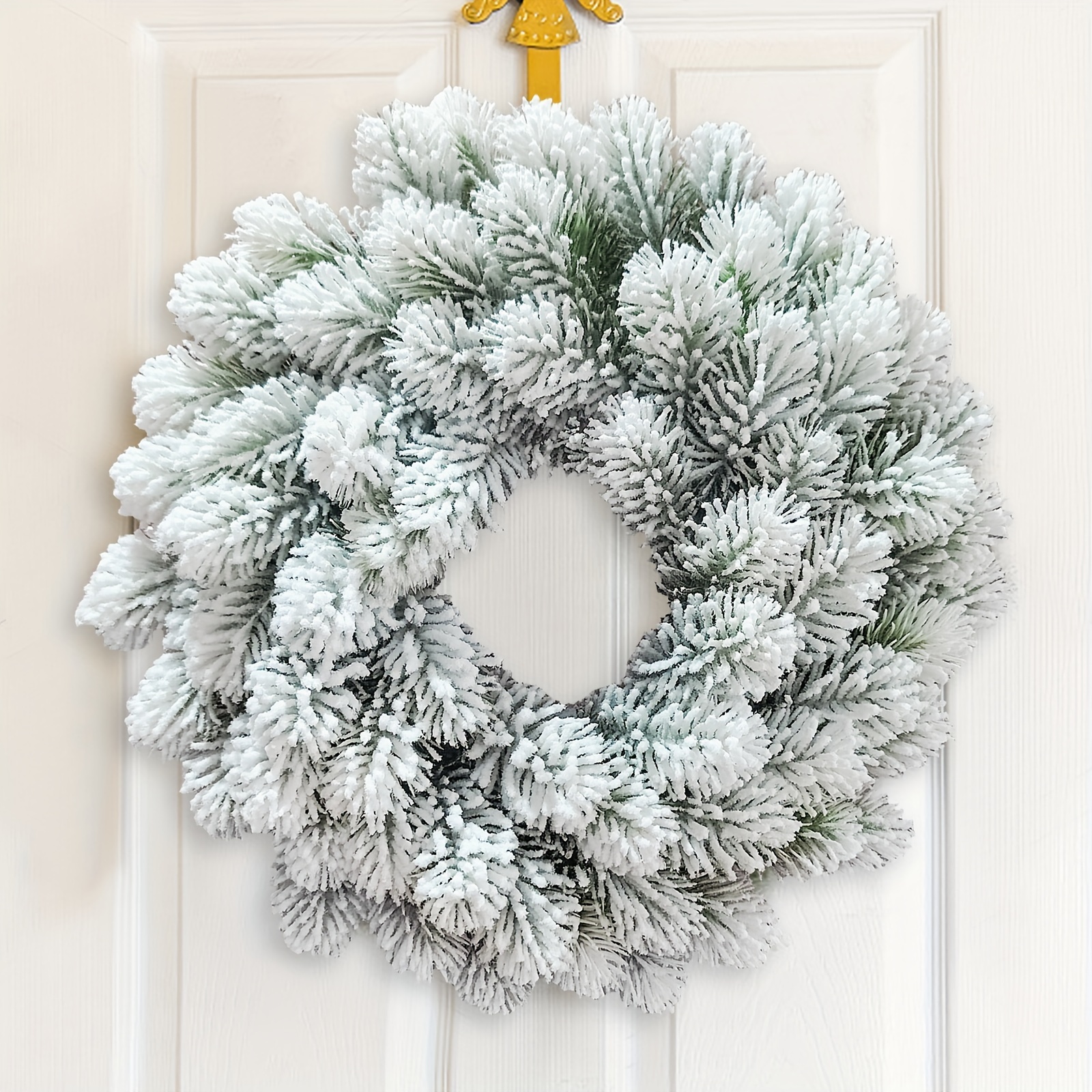 

[customer ] 1pc White Flocked Pine Artificial Wreath - Christmas, Winter & Holiday Decor | Ideal For Home, Office, And Themed Parties