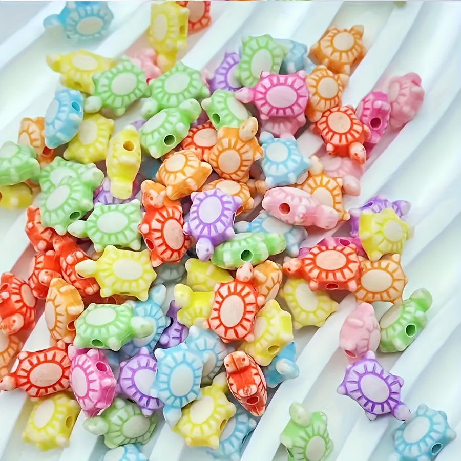 100pcs Acrylic Colorful Cute Turtle Beads, Spacer Charm Beads For Diy Bracelet Necklace Jewelry Making