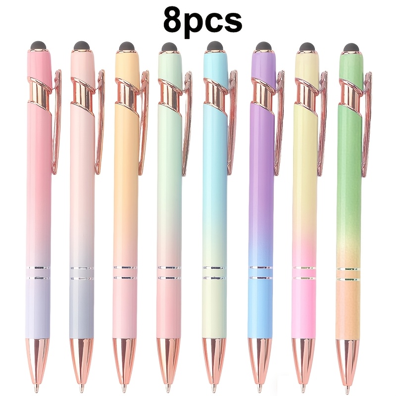 Image of 8-pack 2-in-1 Retractable Ballpoint Pen With Stylus Tip, Metal Stylus, 1.0mm Black Ink, Suitable For Office And School Supplies Writing Pen