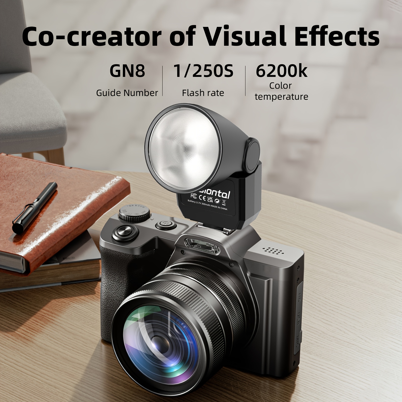 F02 Mini LED Hot Shoe Flashlight USB Rechargeable, Compact Portable  for Outdoor Photography, Compatible with Multiple Camera Models, Black,