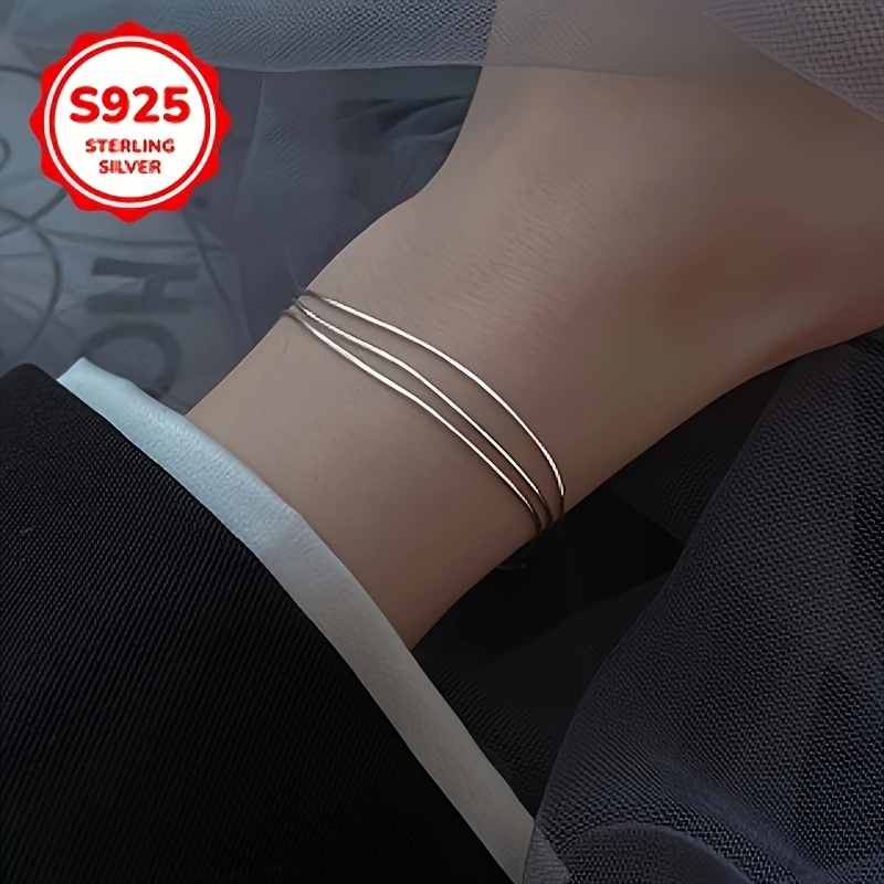 S925 Silver Three Layer Snake Bone Chain Bracelet