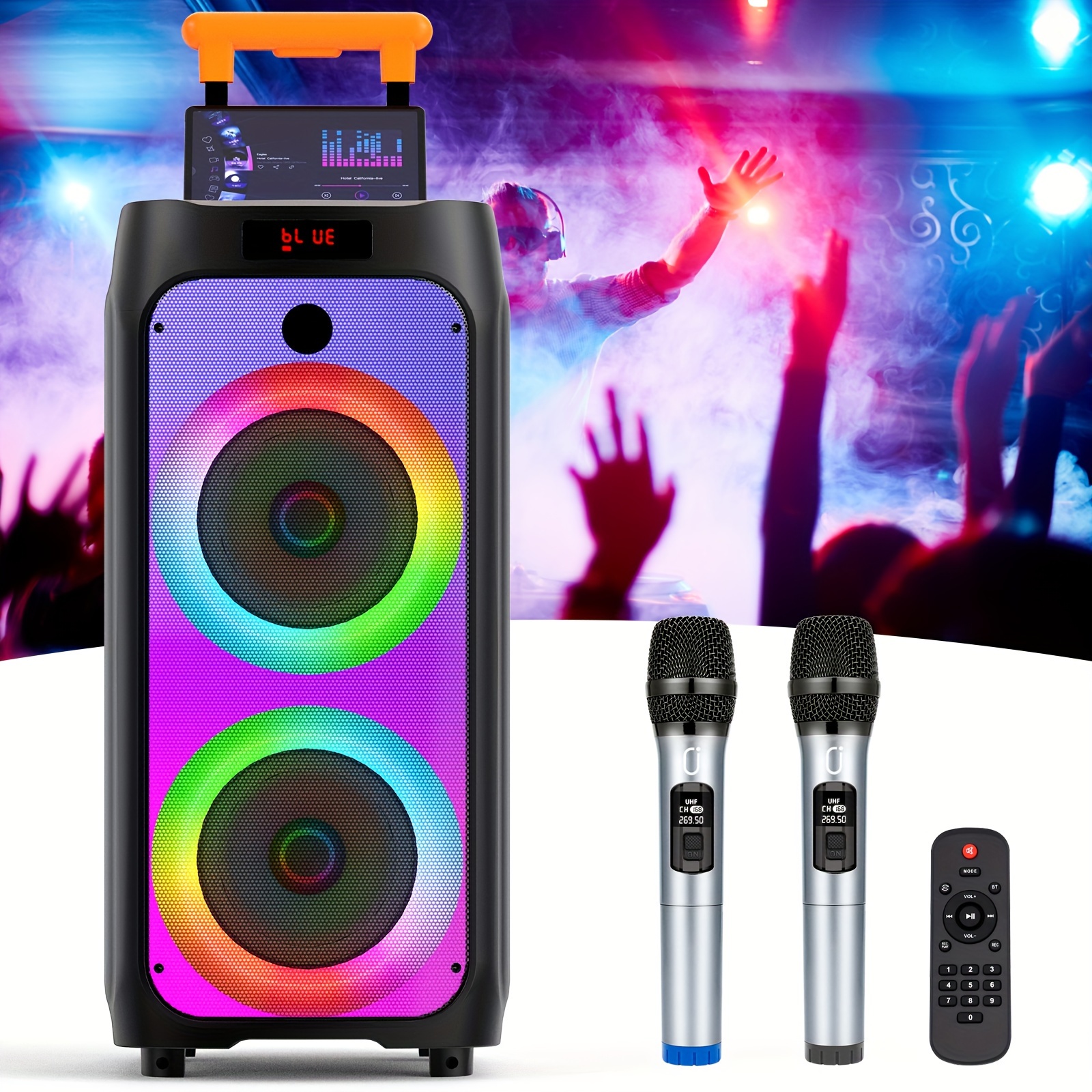 

500w Powerful Karaoke Machine, With 2 Mic, Wheels And Handle, Dj Light, Karaoke Machine For Adult, Bt Karaoke Speaker Pa System For Outdoor Party And Home