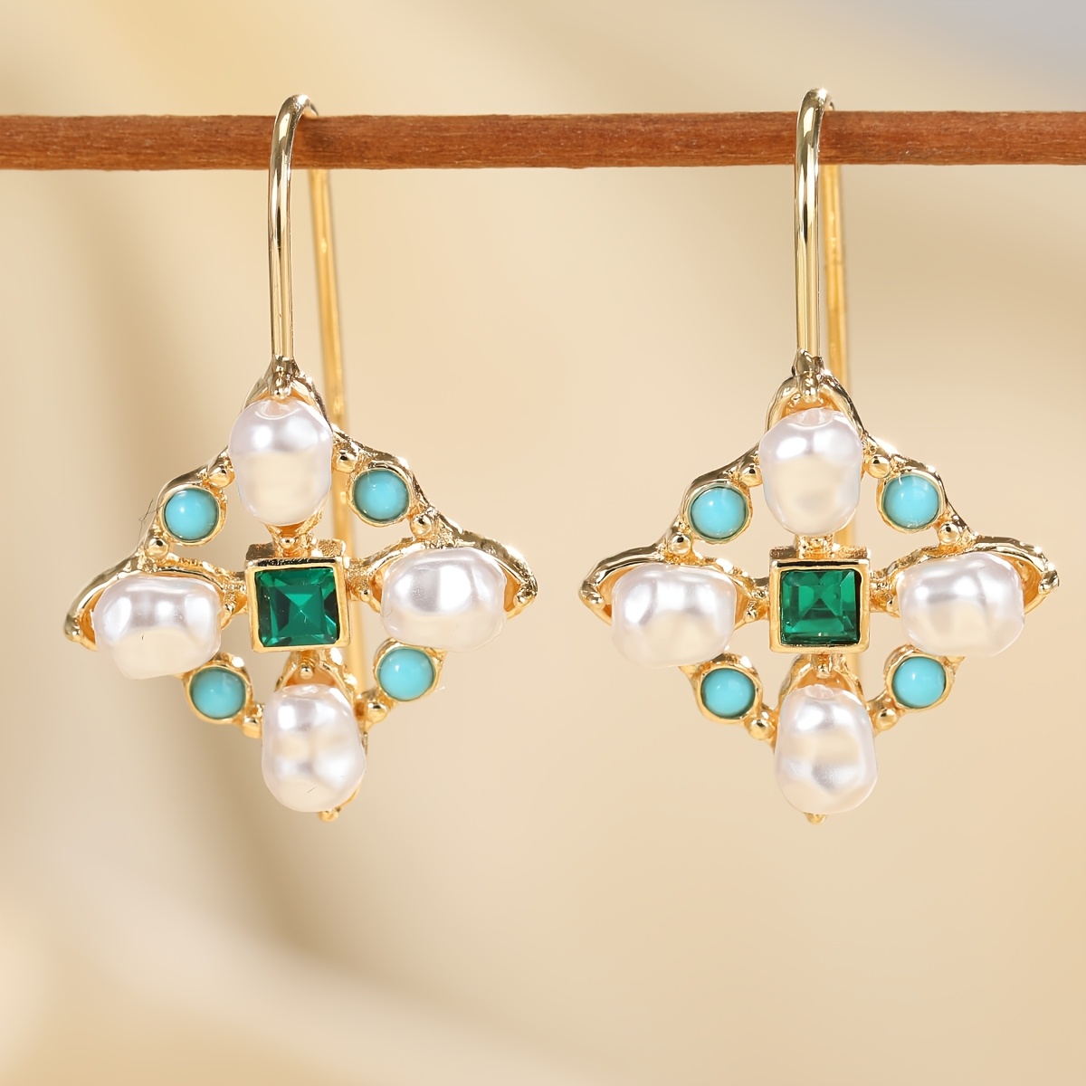 Image of Vintage Light Inlaid Synthetic Synthetic Zirconia And Cross Star Pendant Women's Earrings For Vacation, Banquets, And Parties, Women's Accessories
