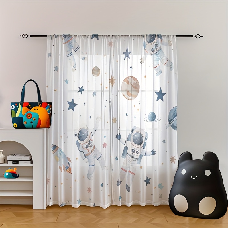 TEMU 2 Pezze Tende Semi-Trasparenti, Tema Astronauta Cielo Stellato Sognante, Decorazioni Eleganti per Stile Cartoon, Ideali per Camera da Letto,