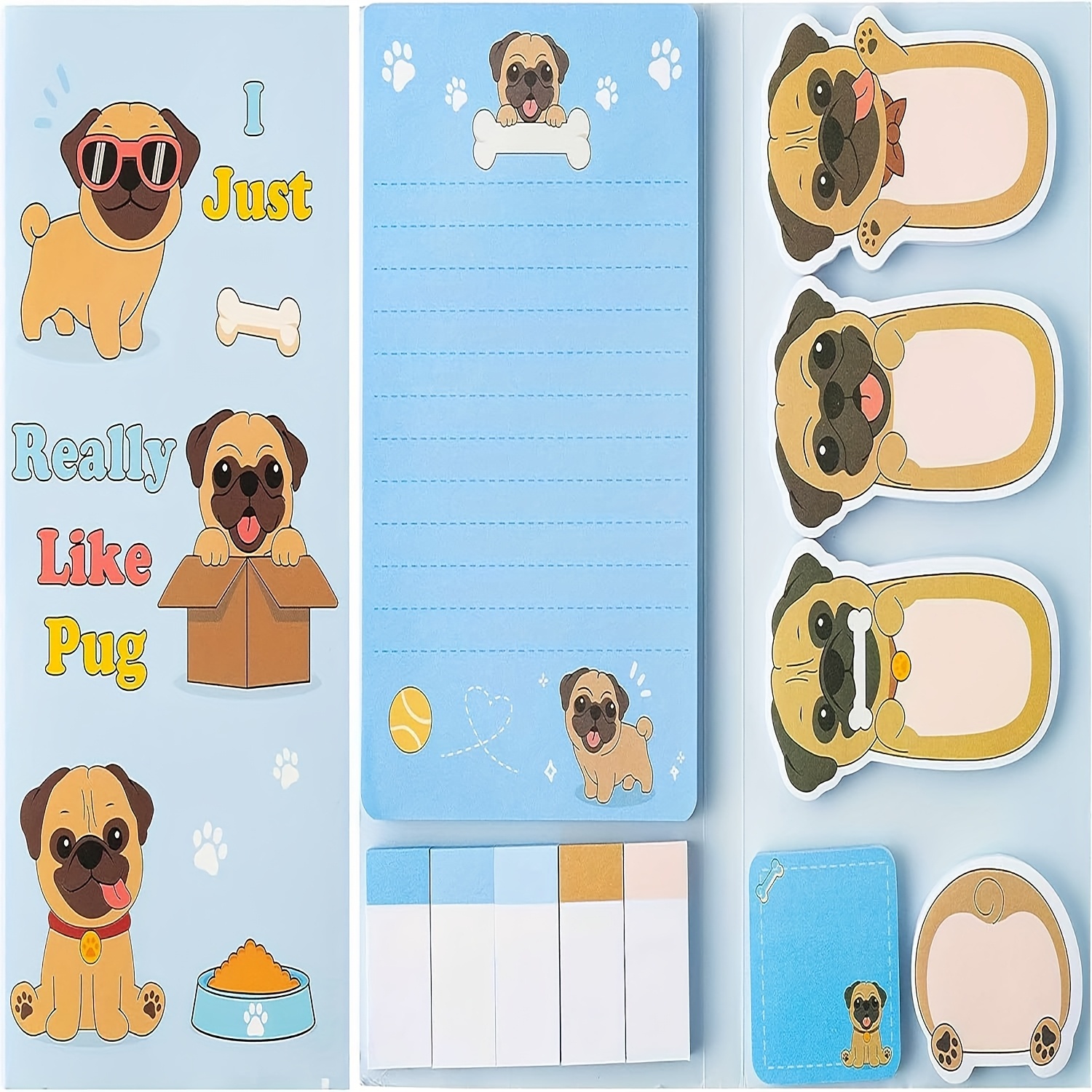 

Pug-themed Note Set, 550 Count, Cartoon Dog Memo Pads, Self-adhesive Note Pads With Animal Divider Tabs, Back To School & Office Supplies, Universal Holiday Gift, No Electricity Needed