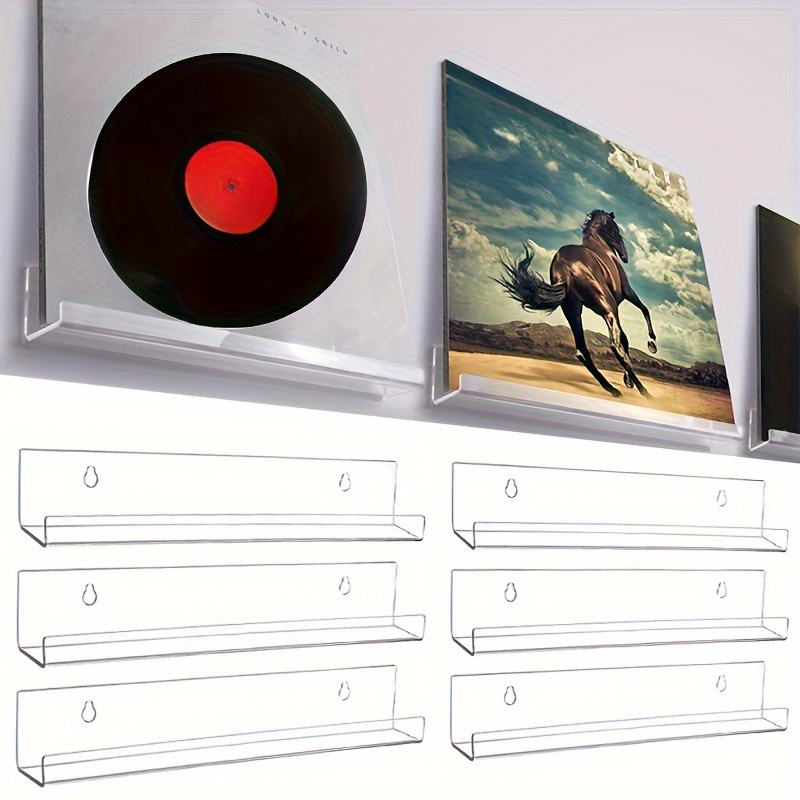 

6pcs Acrylic Record Display Shelves - Wall Mounted, Transparent Vinyl Holder With Photo Frame Storage For Music Collectors, Office & Home Decor