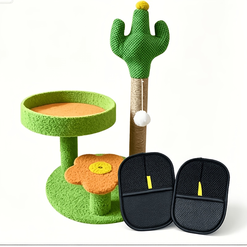 Image of Cactus Cat Climbing Frame, Cactus-shaped Cat Scratching Tower With Pet Grooming Glove, Multi-level Cat Tree With Platform And Hanging Pom-pom Toy, Natural Sisal Scratching Post For Indoor Cats