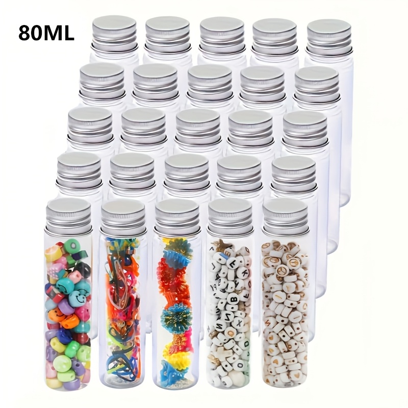 TEMU Lot de 25 tubes à en plastique transparents à vis avec bouchons à vis, adaptés pour le stockage de perles, de bain, granulés et , tubes pour ,