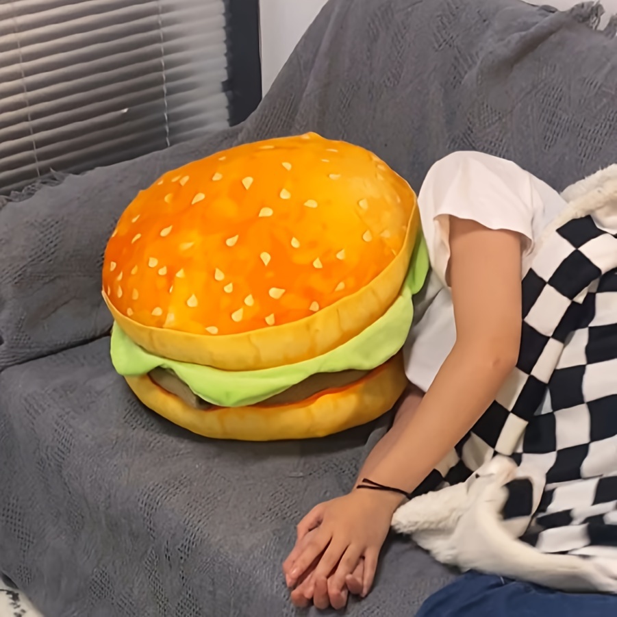 

Classic Shaped Floor Cushion - Hand Washable Food-themed Plush Pillow With - Polyester Stuffed Multipurpose Decorative Burger Throw Pillow For Home - Zippered, Woven Fabric, Use