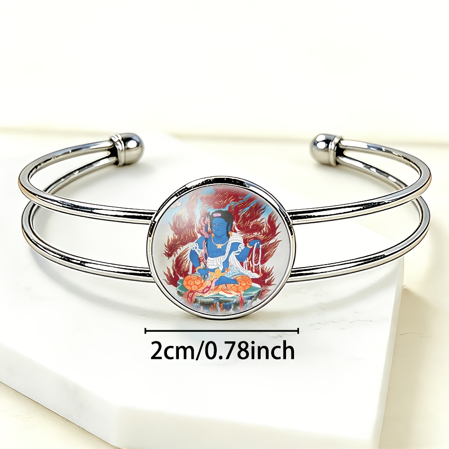 Adjustable Open Bangle Bracelet with Round Time Gemstone