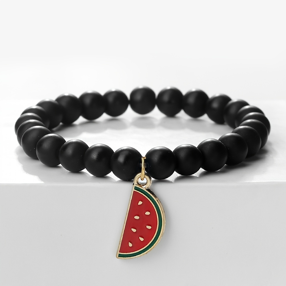 Adjustable Bead Bracelet With Cartoon Watermelon Pendant Summer Minimalist Jewelry Gift For