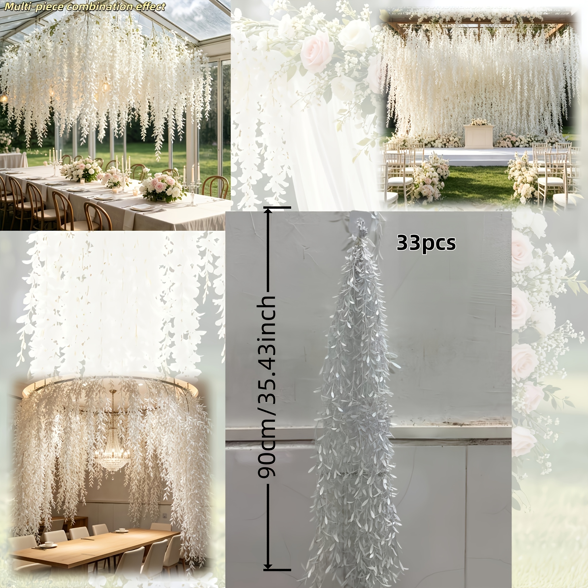 TEMU Lot de 33 bandes longues de rotin artificiel de blanche, suspendues tombantes pour décoration d' de mariage extérieure et de plafond, de plantes