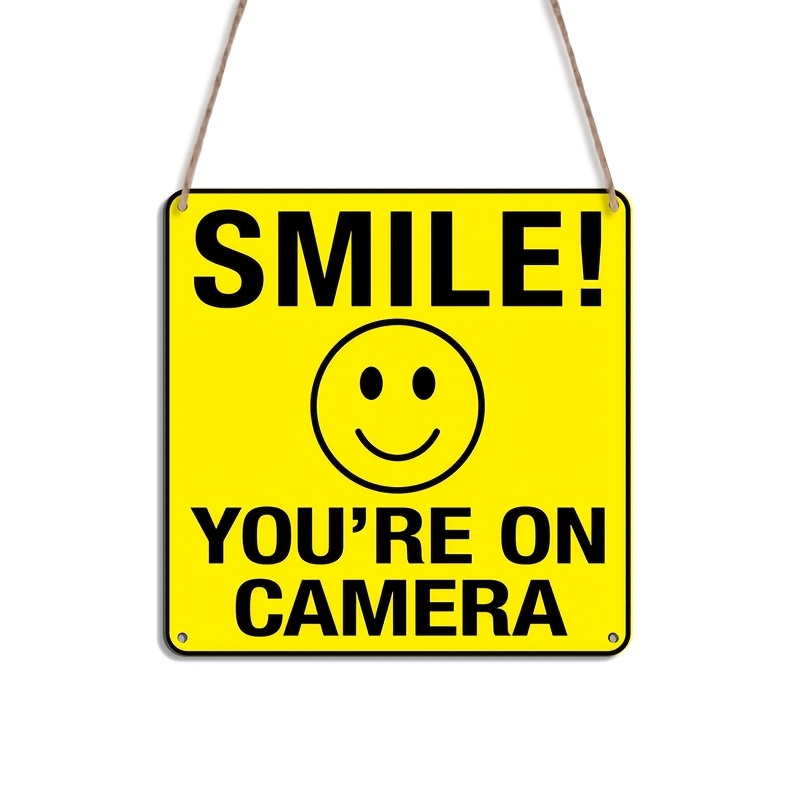 TEMU 2d Flat, 2d Plane - A Humorous Plaque With The Text "smile, Camera," Designed For Indoor And Outdoor Use. Use As A Warning Or Notice Board, And