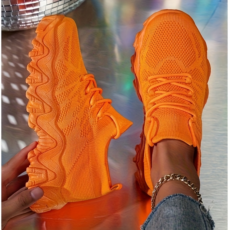 Image of New Women's Casual Sneakers, Vibrant Colors, Versatile For Occasions. Low-top Slip-on Breathable Mesh Shoes. For Slimmer Feet, We Sizing Down. Pumpkin Color, Women Shoes
