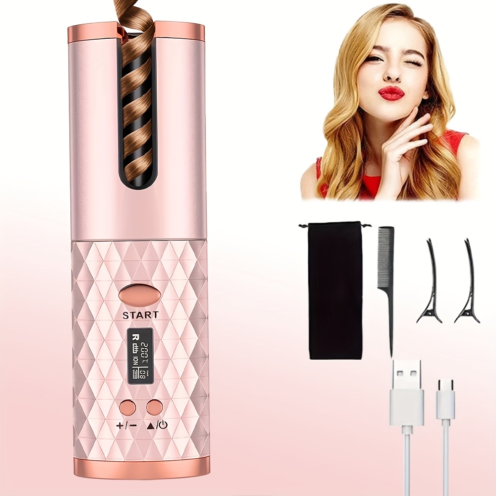 TEMU Wireless Automatic Curling Iron, Ceramic Curling Iron With Lcd Display Screen, Adjustable Temperature And Time, Automatic Rotation Curling Iron,