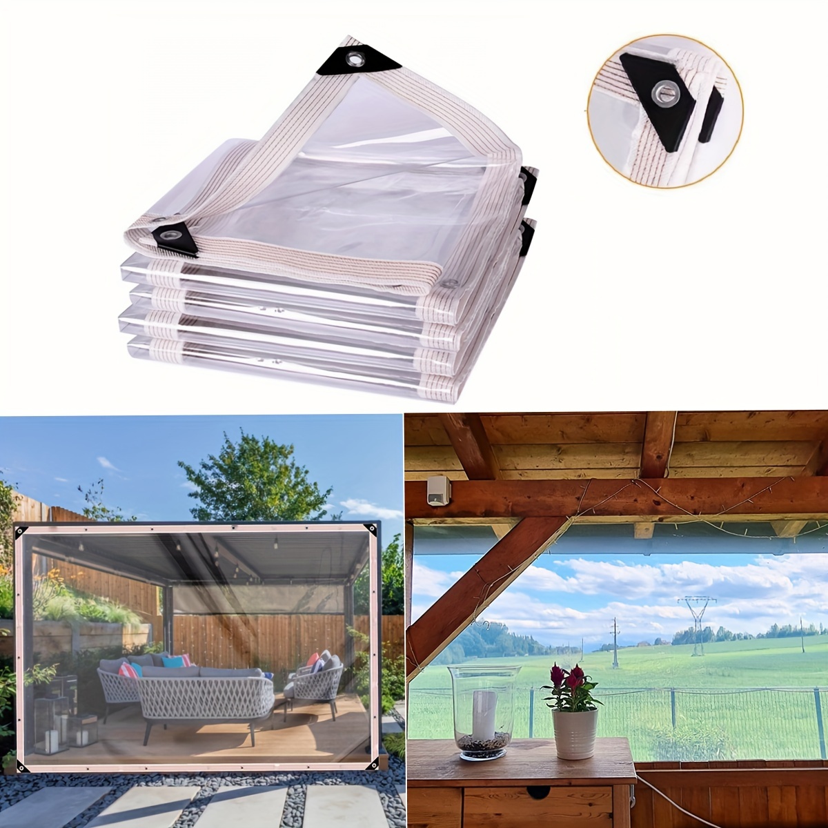 

Clear Waterproof Tarp With Grommets, 6ft6in X 9ft9in (2x3m), Ideal For Patio, Garden, And Outdoor Use - 120gsm Heavy Duty Transparent Plastic Sheet With White Edging And 4 Reinforced Corners