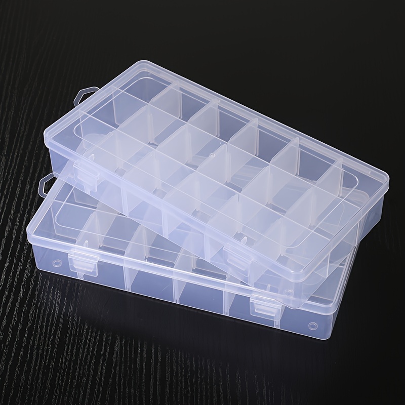  15 Removable Grid Compartment Clear Rectangle Plastic Storage  Box, Jewelry and Crafts Organizer Container with Adjustable Dividers（1 Pack）