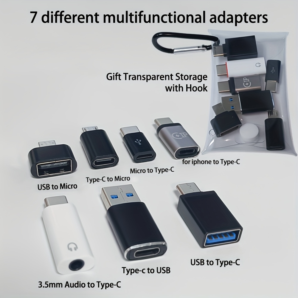 exclusive 7-Pack Wowssyo Usb Adapters | Type-C, Usb, Micro, 3.5Mm Audio Compatible, Male To Female, For Laptops, Pc, Car & More, Includes Transparent Storage Bag With Hook 5 exclusive 7-Pack Wowssyo Usb Adapters | Type-C, Usb, Micro, 3.5Mm Audio Compatible, Male To Female, For Laptops, Pc, Car & More, Includes Transparent Storage Bag With Hook - Image 5