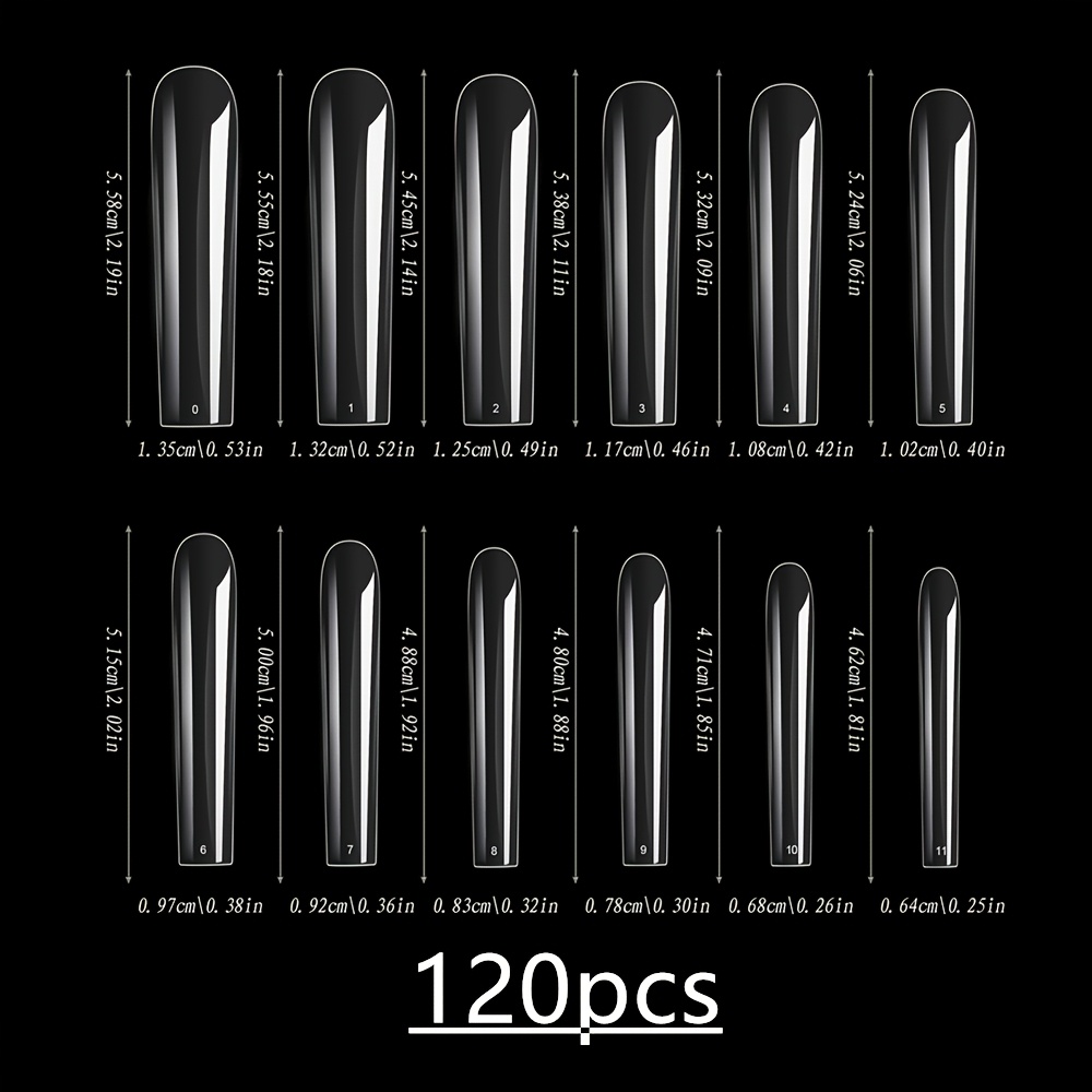 E-shop 120/240 Stück Extra Lange XXXL Ballett-Nagelspitzen, Gemischte 12 Größen, Transparente Vollabdeckung Französische Stil Künstliche Nagelaufkleber