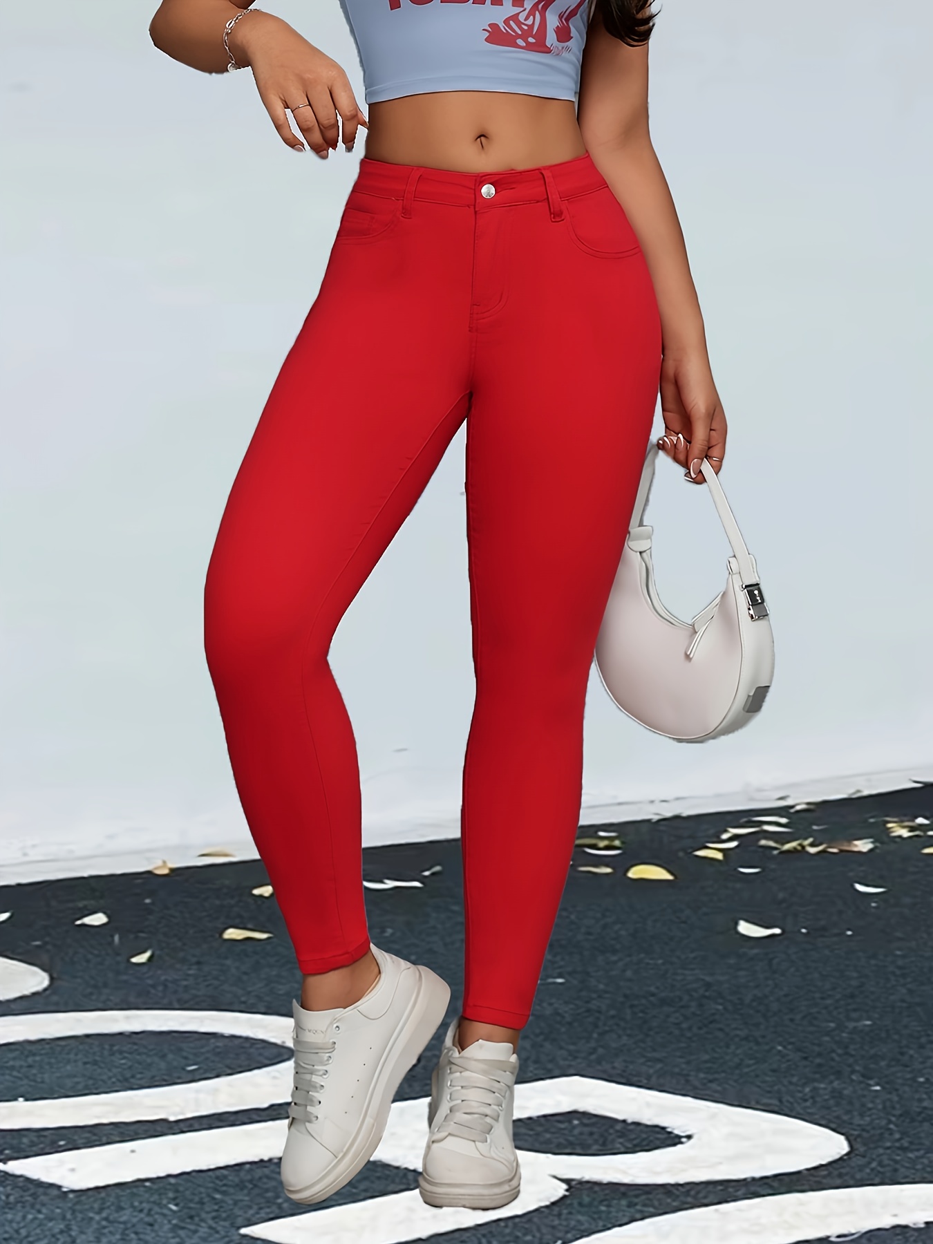 elegant plus size red skinny jeans women high stretch Temu